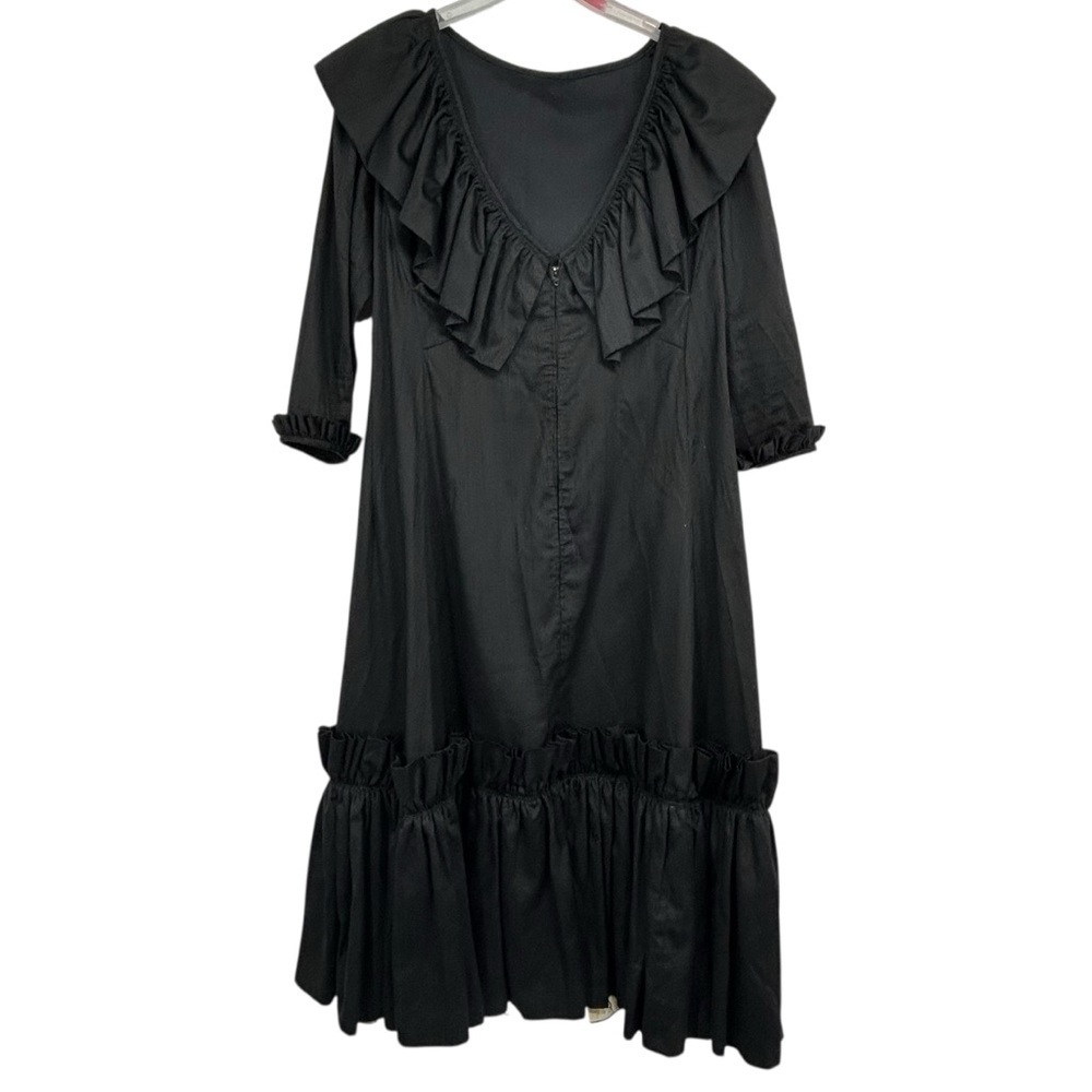 1950s Vintage Black Ruffle Midi Dress Handmade by Saks Fifth Avenue Seamstress - Picture 2 of 10